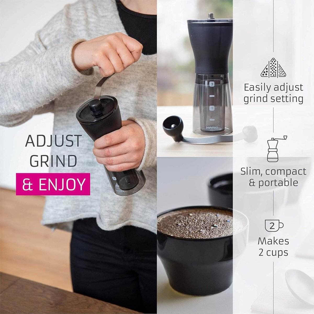 Hario Slim Coffee Grinder – Transparent Black - Phin Coffee
