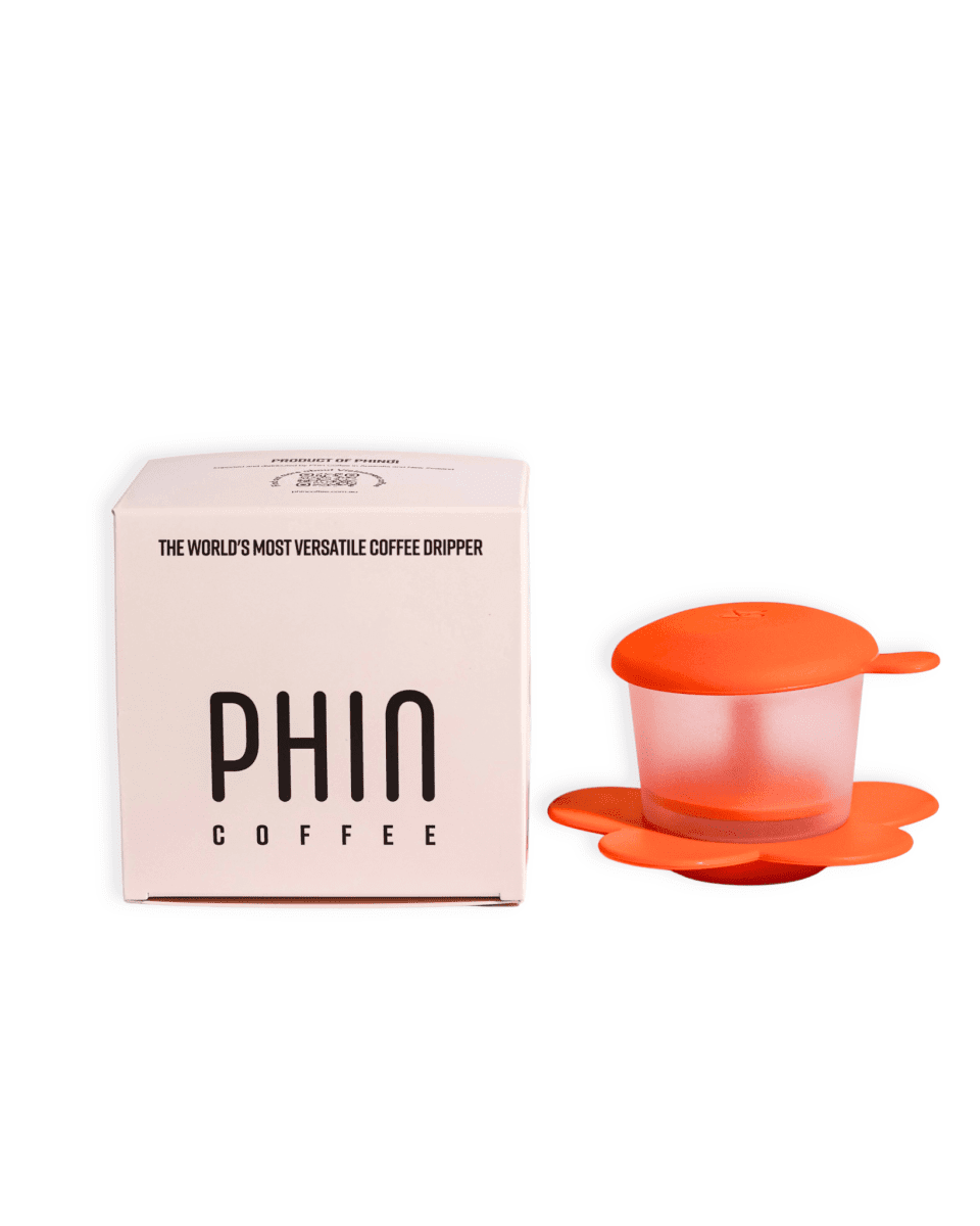 Vietnamese Phin Filter alongside its packaging, designed for freshly roasted Vietnamese coffee lovers.