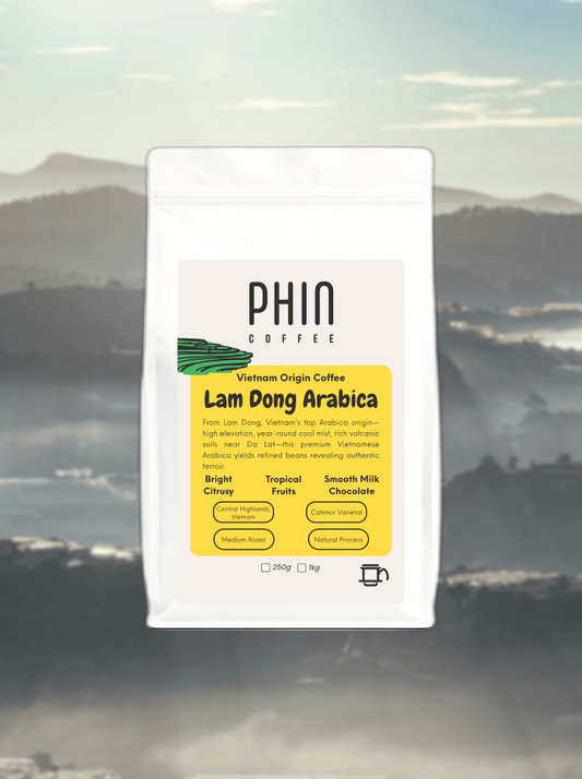Lam Dong Arabica – Premium Vietnam Arabica coffee bag showcasing bright flavors and fresh roast from Vietnam.