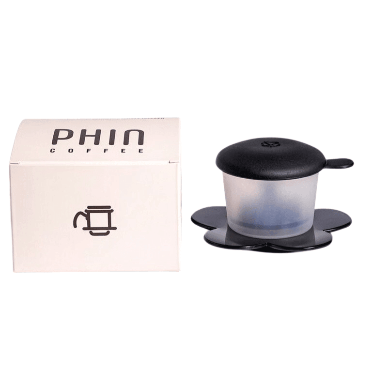 Transparent Phin Filter with packaging for freshly roasted Vietnamese coffee.
