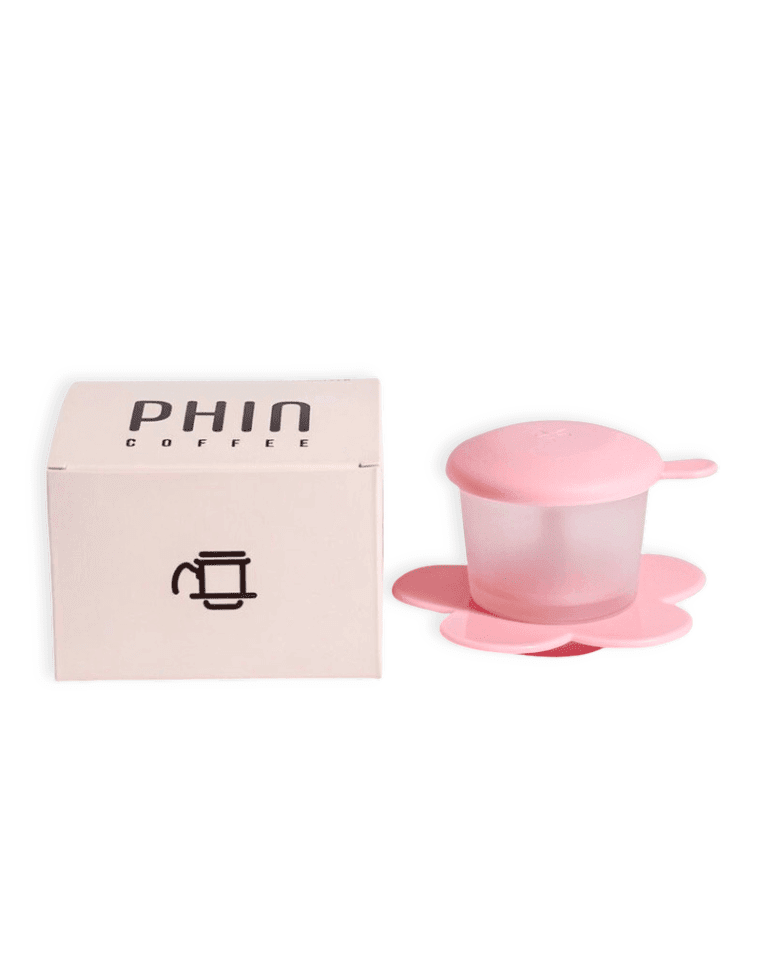 Vietnamese Phin Filter alongside a stylish pink box, perfect for brewing freshly roasted Vietnamese coffee.